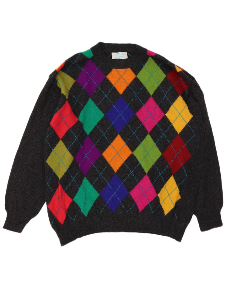 Maglione da uomo girocollo Benetton IT 50 grigio medio a rombi/diamante