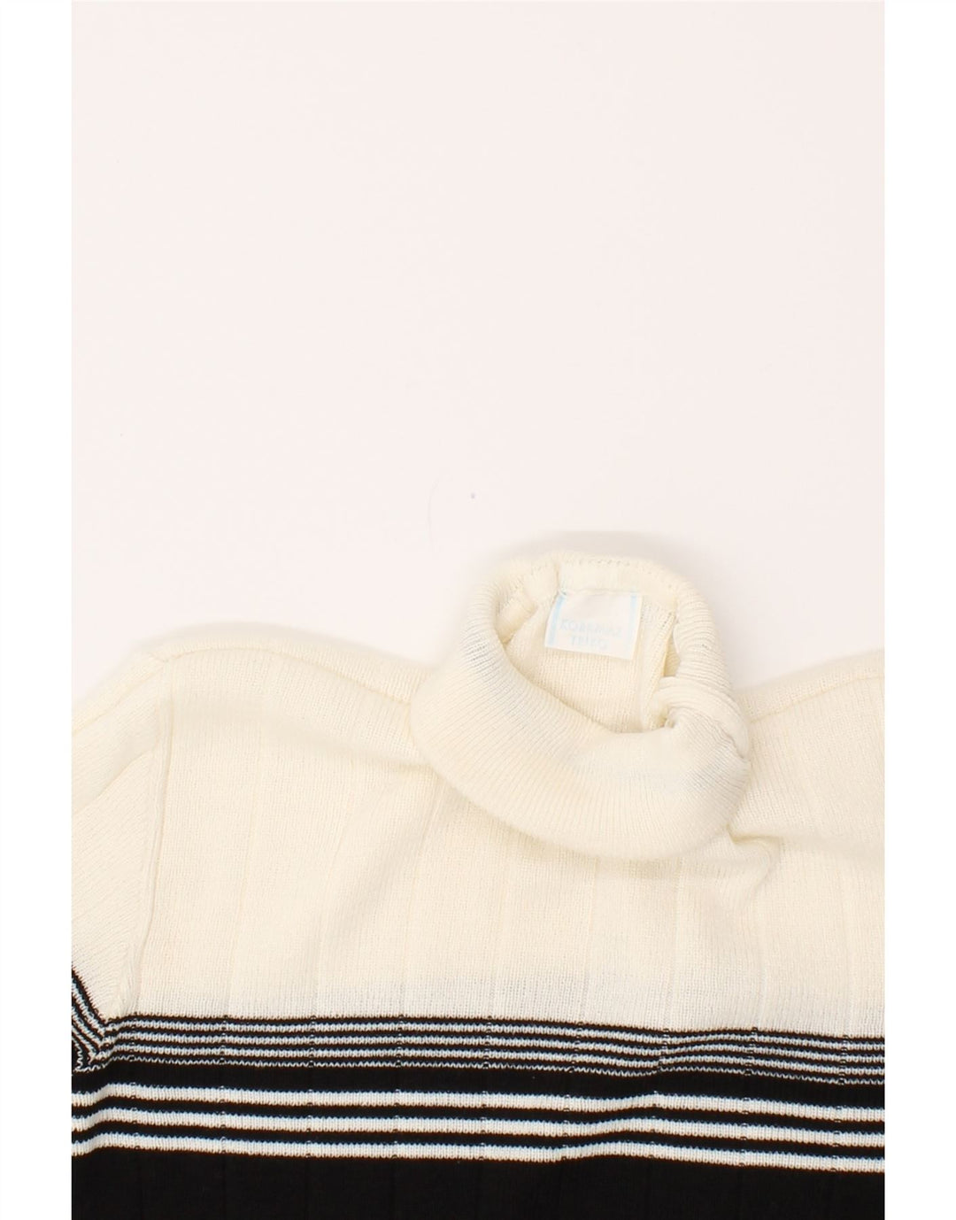 VINTAGE Womens Roll Neck Jumper Sweater UK 14 Medium White Striped Cotton Vintage Vintage and Second-Hand Vintage from Messina Hembry 