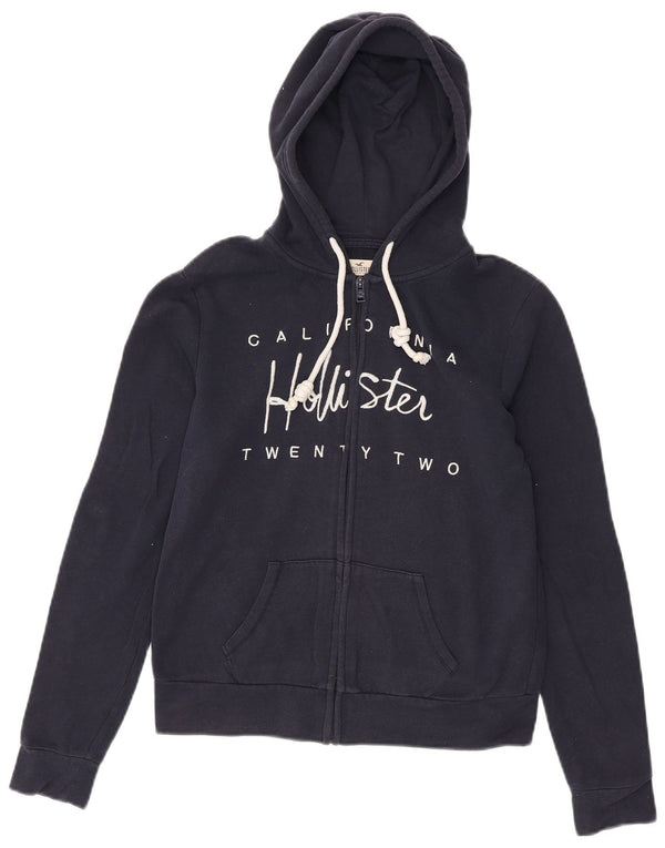 Maglione con cappuccio e zip grafica da donna HOLLISTER UK 10 piccolo in cotone blu navy