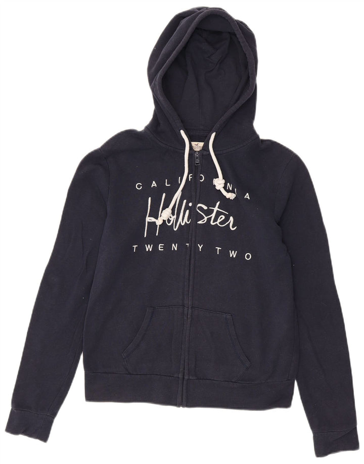 Maglione con cappuccio e zip grafica da donna HOLLISTER UK 10 piccolo in cotone blu navy