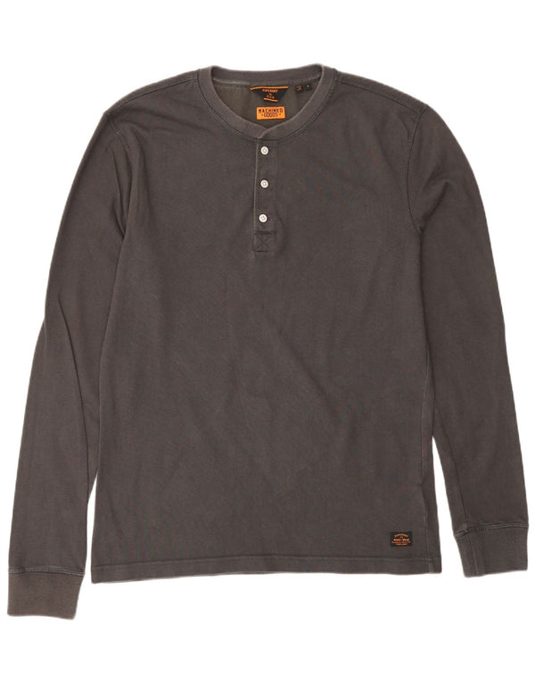 SUPERDRY Mens Top Long Sleeve Large Grey Cotton