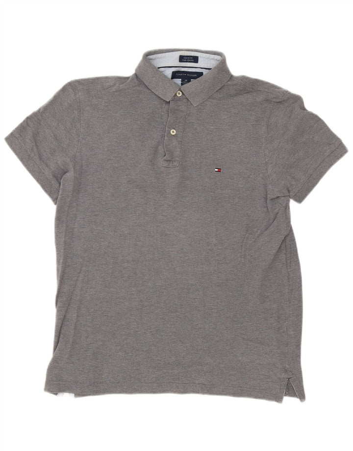 Polo da uomo Custom Fit Tommy Hilfiger piccola in cotone grigio