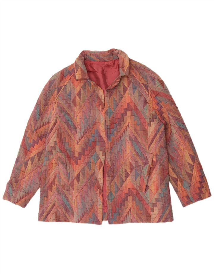 Giacca blazer aperta da donna vintage UK 12 media multicolore geometrica