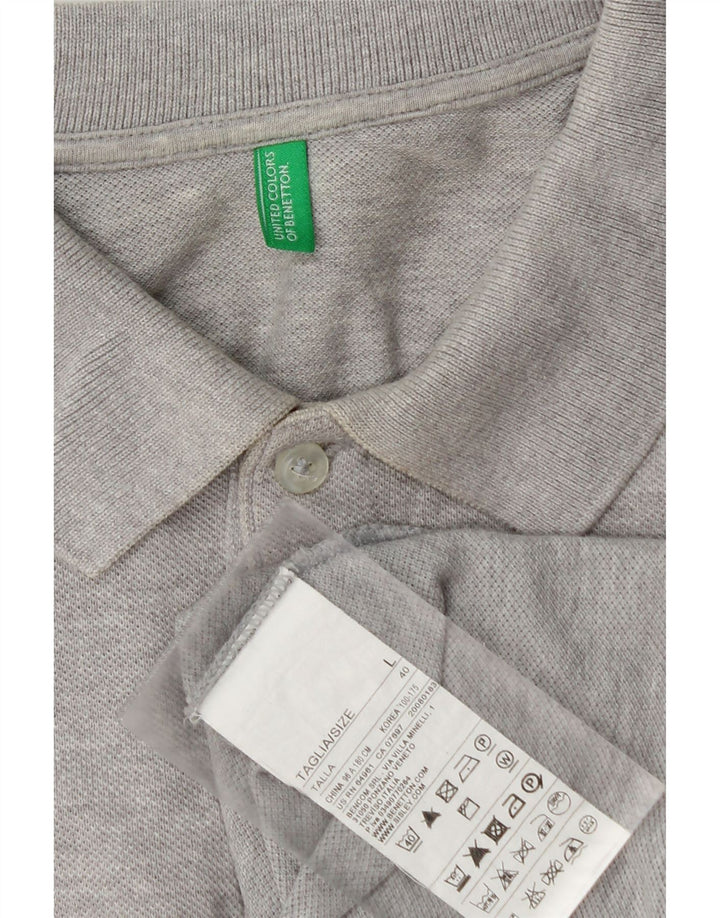 Polo Benetton Uomo Manica Lunga Large Grigio Cotone