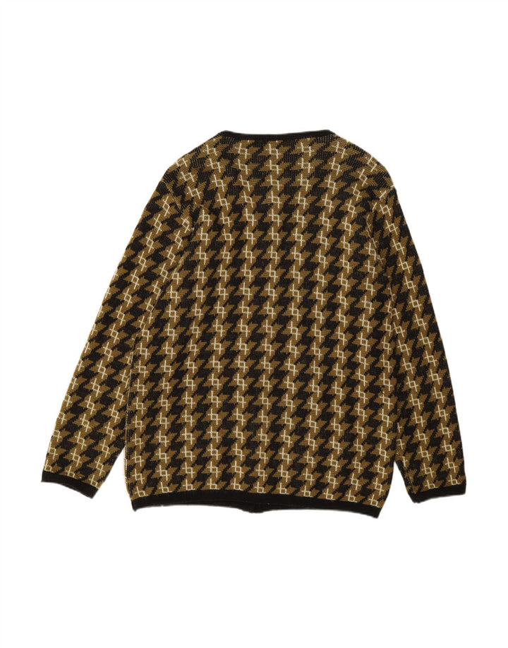 VINTAGE Womens Oversized Cardigan Sweater UK 14 Medium Khaki Houndstooth