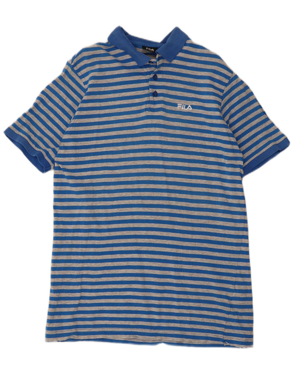 Fila Mens Polo Shirt Large Blue Striped Cotton
