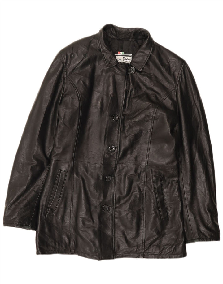 Cappotto in pelle da donna VINTAGE UK 18 XL in pelle nera