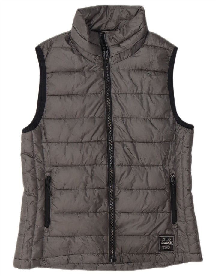Gilet imbottito senza maniche da donna Superdry UK 14 Poliestere grigio medio