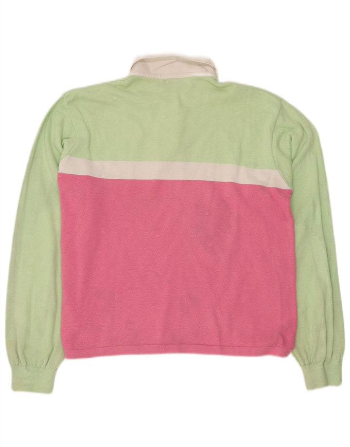 Polo da donna BENETTON UK 16 Large verde in cotone color block