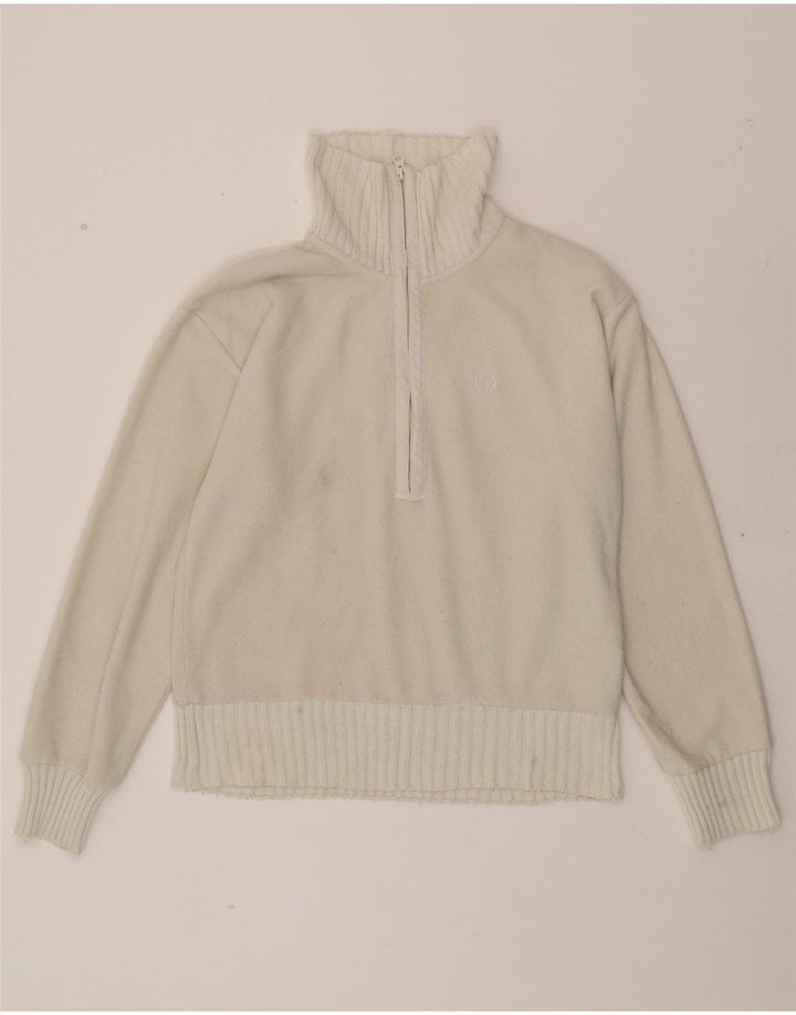SERGIO TACCHINI Womens Zip Neck Fleece Jumper UK 14 Medium Off White Vintage Sergio Tacchini and Second-Hand Sergio Tacchini from Messina Hembry 