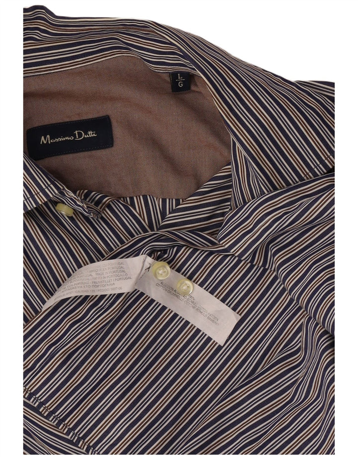 Camicia Uomo Massimo Dutti Cotone Righe Grandi Blu