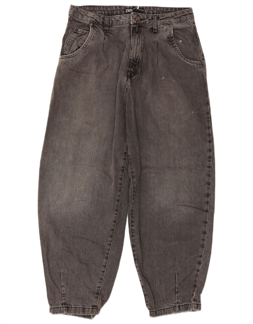 Jeans corti a vita alta a palloncino da donna Zara EU 40 medio W30 L26 grigio