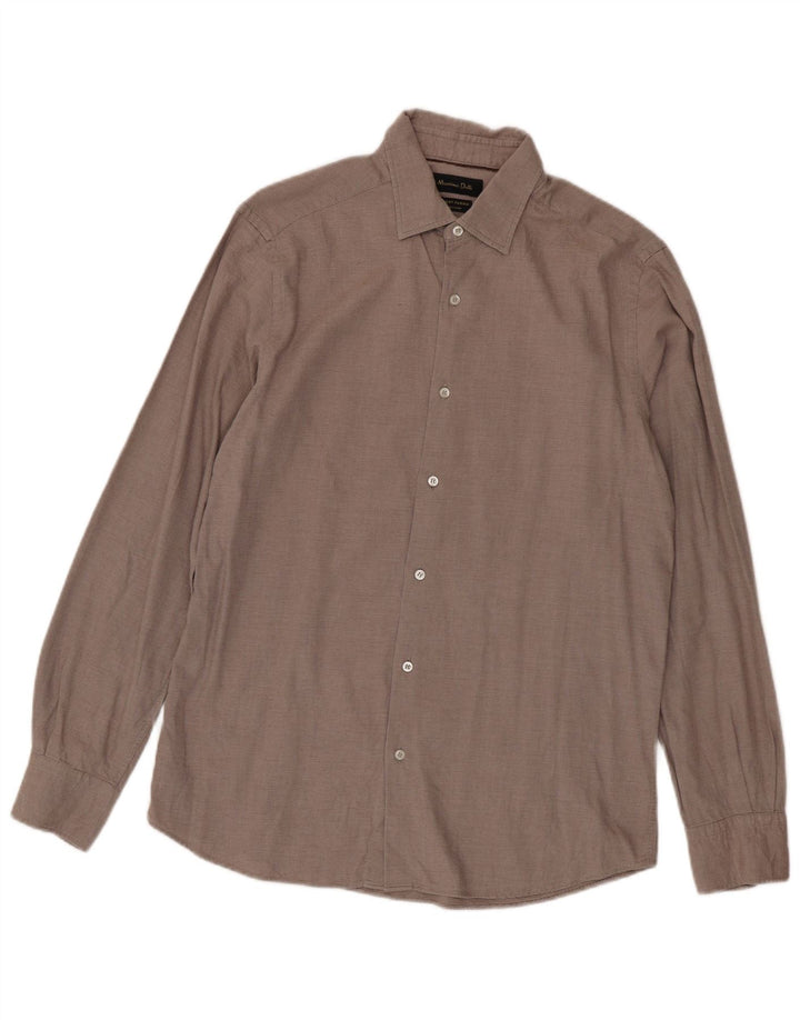 Camicia Uomo Massimo Dutti Cotone Gessato Marrone Medio