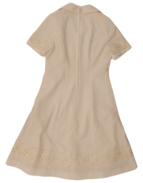 Abito a trapezio da donna vintage IT 42 Poliestere floreale bianco medio
