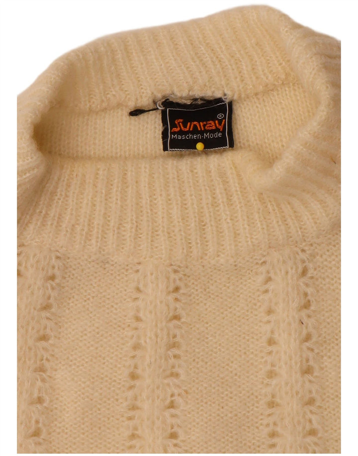 Maglione maglione vintage da donna con collo dolcevita UK 14 medio bianco sporco