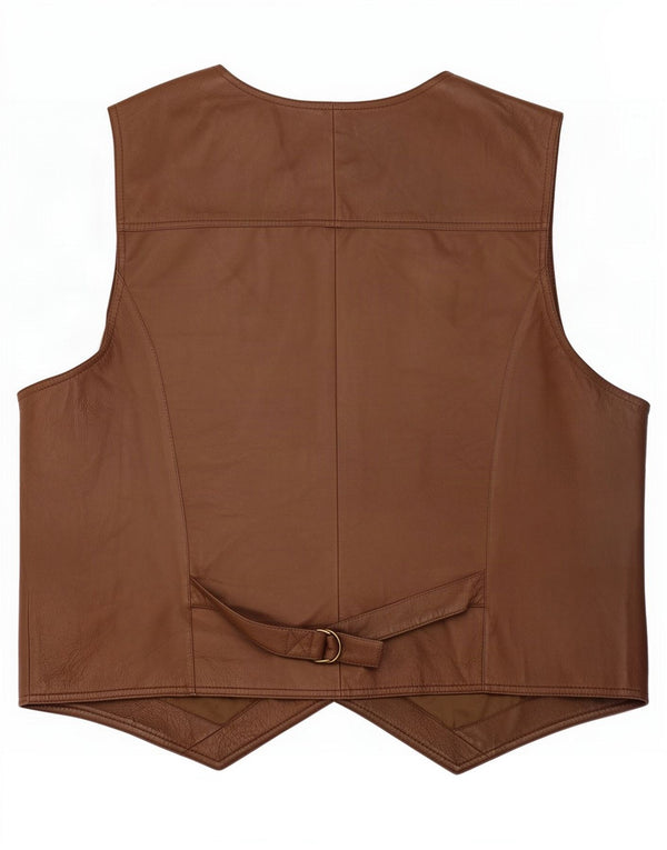 Gilet in pelle vintage da uomo 2XL Marrone