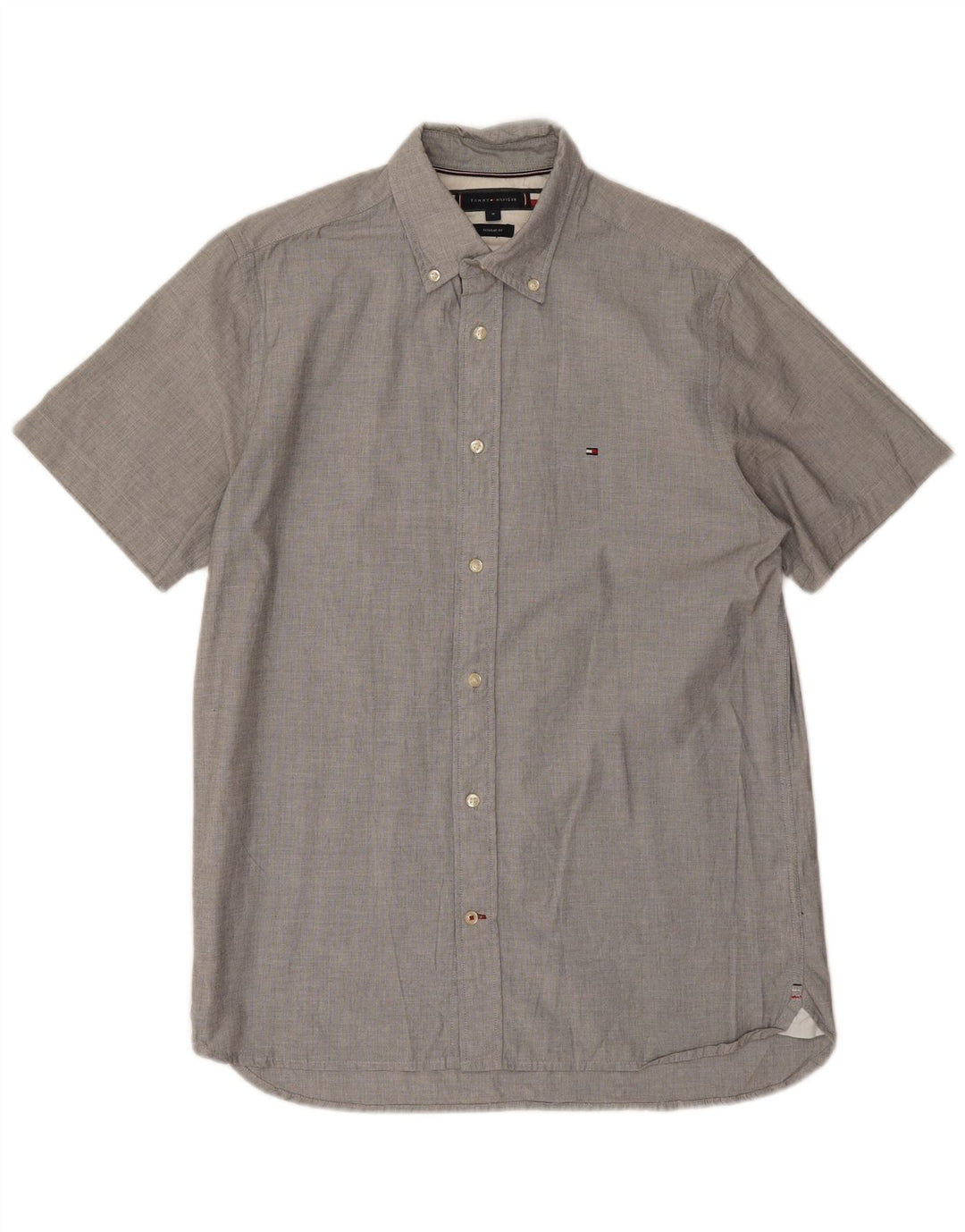 TOMMY HILFIGER Camicia da uomo vestibilità regolare a maniche corte in cotone grigio medio