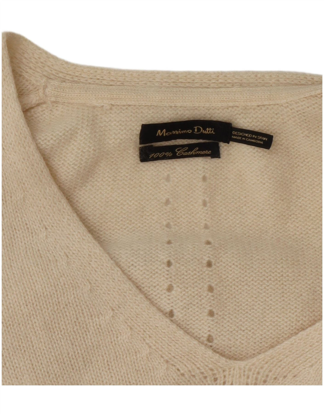 Massimo Dutti Maglione da donna con scollo a V UK 14 Cashmere bianco sporco medio