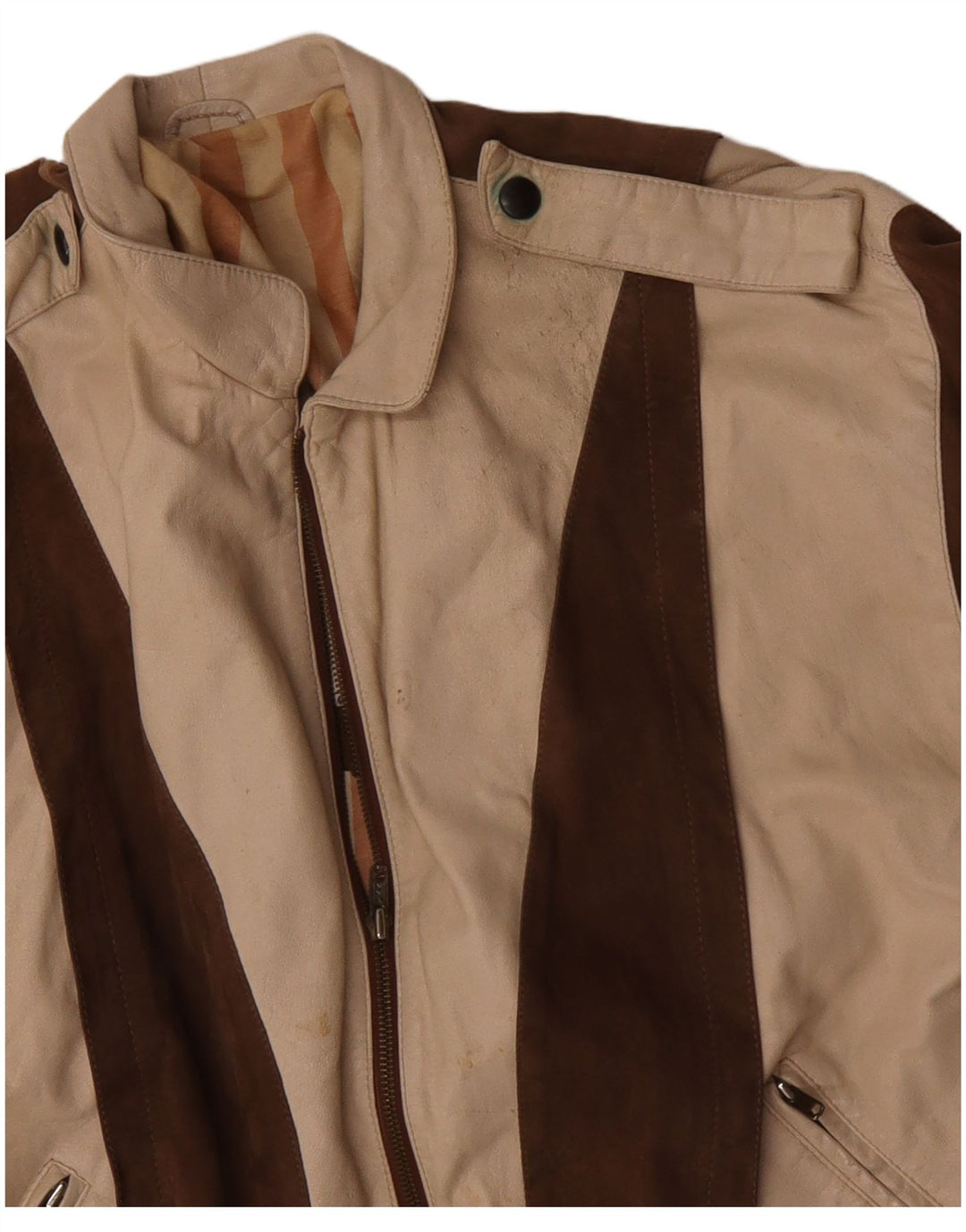 Giacca in pelle militare da uomo VINTAGE IT 50 Large Beige Colourblock