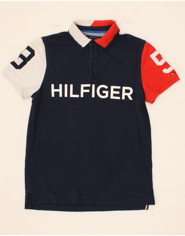 TOMMY HILFIGER Polo grafica da uomo piccola in cotone color block blu navy