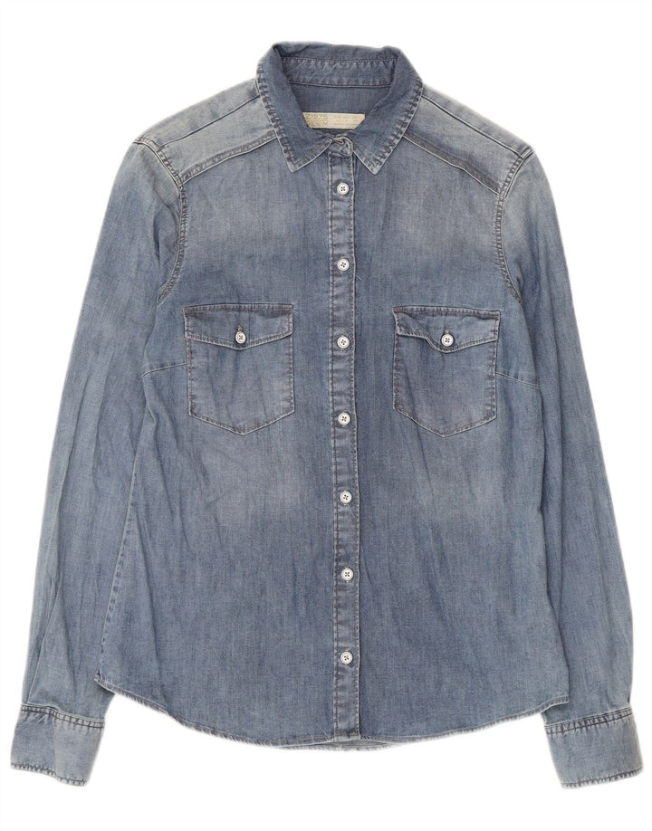 Camicia in denim da donna Zara UK 14 grande cotone blu