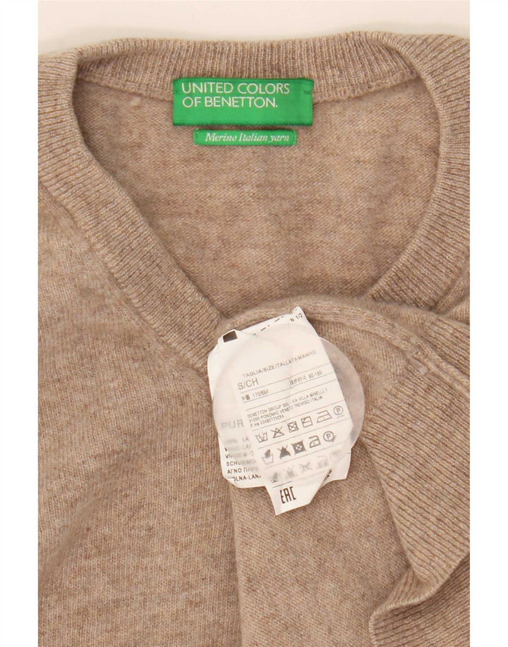 Maglione da uomo con scollo a V Benetton piccolo in lana beige