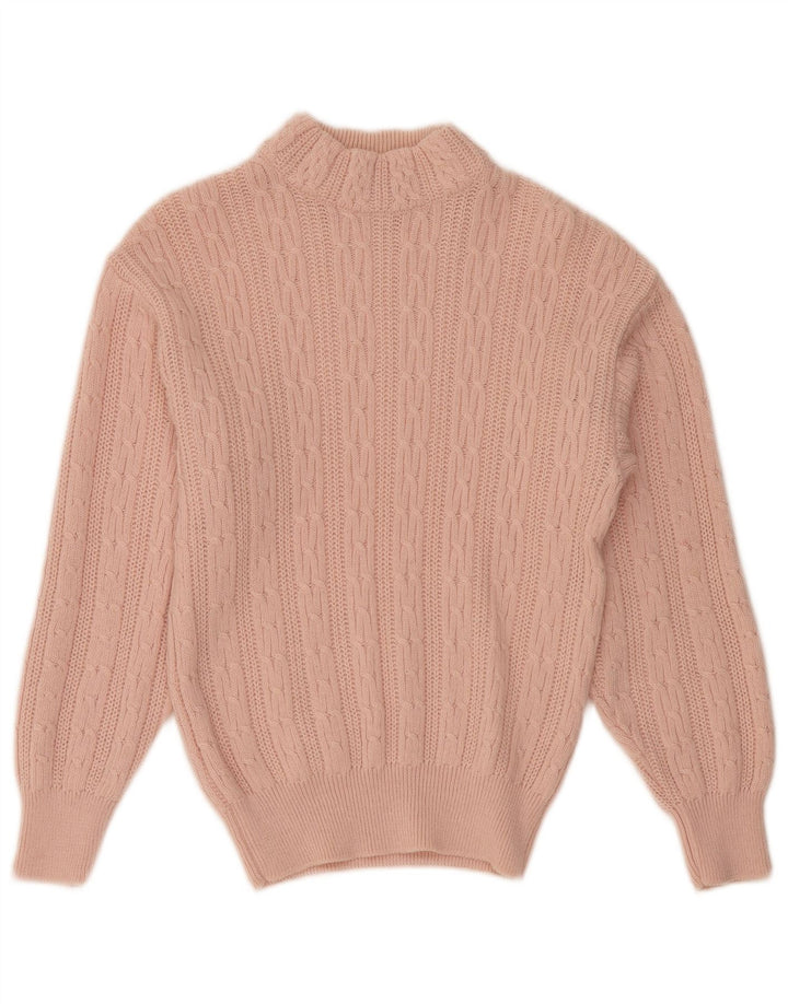 Maglione maglione collo alto da donna VINTAGE UK 12 Lana rosa medio