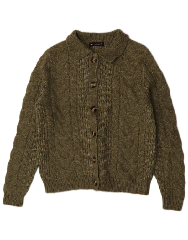 Maglione cardigan da donna Marks & Spencer UK 10 piccolo acrilico kaki