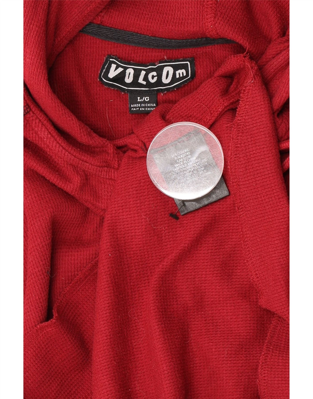Felpa con cappuccio da uomo Volcom con collo abbottonato, grande, in cotone rosso