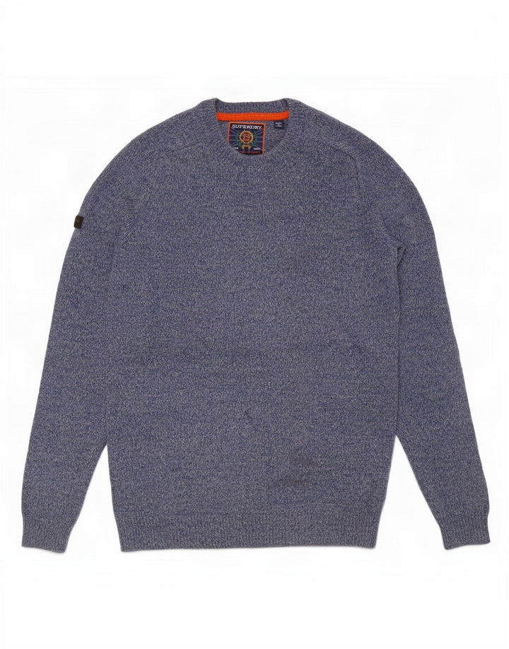 Maglione da uomo girocollo Superdry in lana d'agnello screziata blu medio