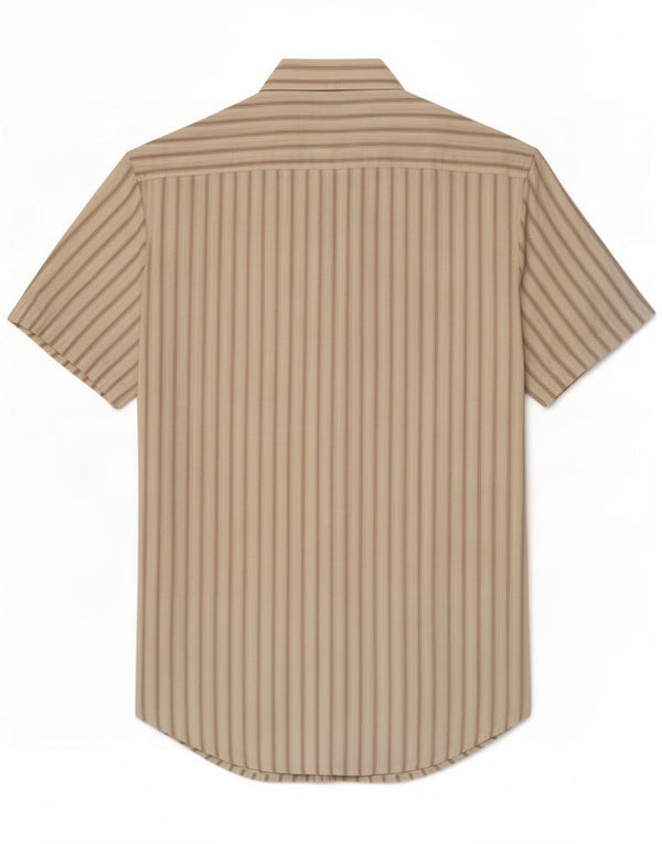 Camicia Benetton Uomo Manica Corta Piccola Rigata Beige