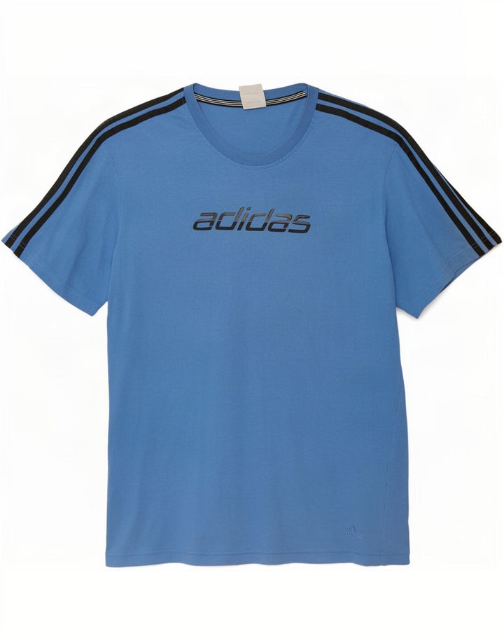 T-shirt grafica da uomo Adidas Top grande in cotone blu
