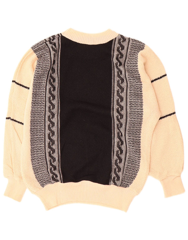 Maglione vintage da donna con scollo a barca UK 16 Large Beige Colorblock