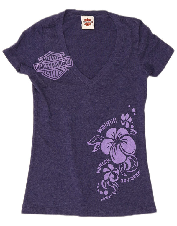 T-shirt grafica da donna Harley Davidson Top UK 8 Small Blu Navy floreale