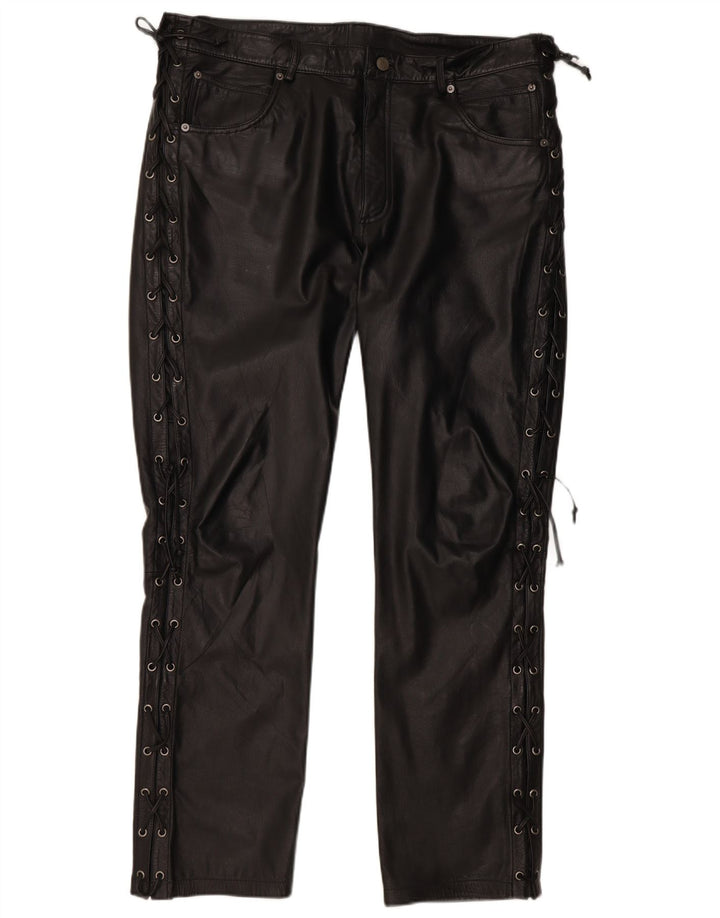 Pantaloni in pelle da motociclista vintage da donna W38 L31 in pelle nera