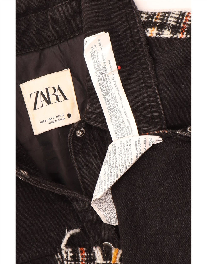 Giacca di jeans oversize da donna Zara UK 10 piccolo poliestere a quadri neri