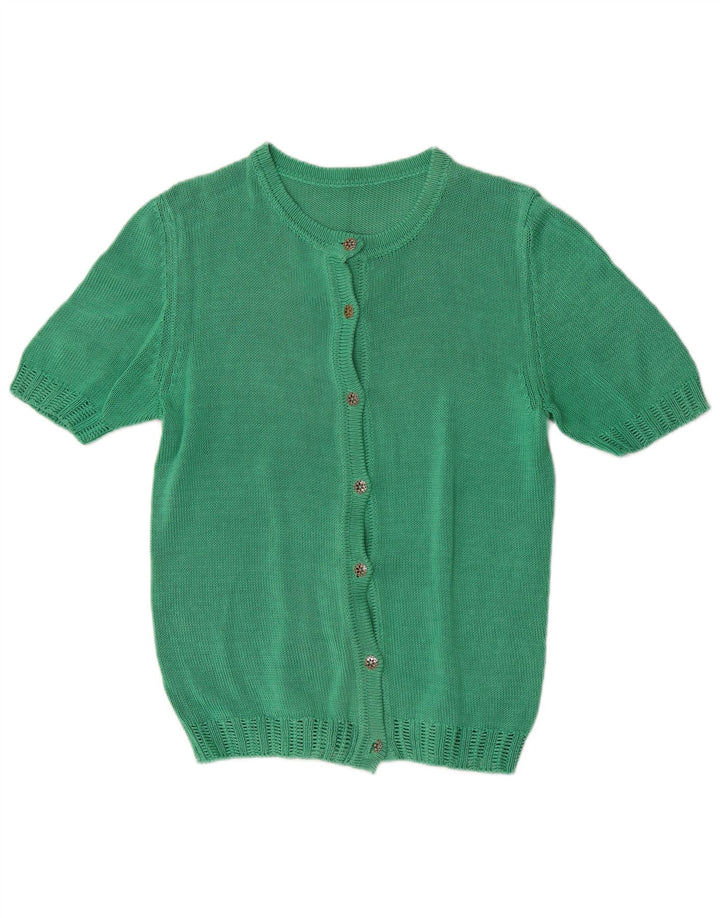 Maglione cardigan a maniche corte da donna vintage UK 14 verde medio