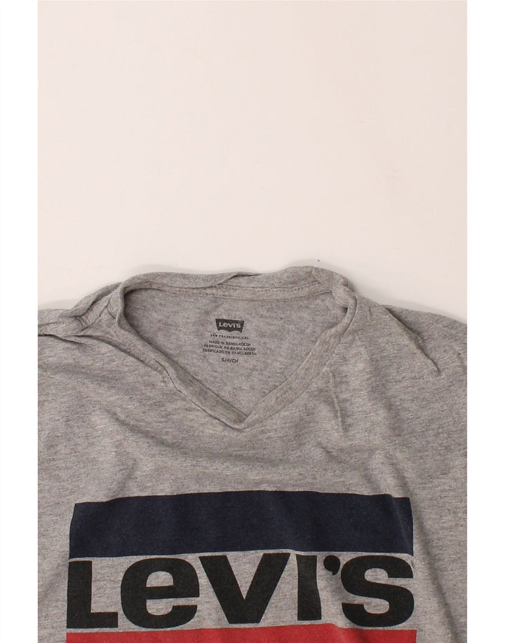 LEVI'S Womens Graphic T-Shirt Top UK 10 Small Grey Cotton Vintage Levi's and Second-Hand Levi's from Messina Hembry 