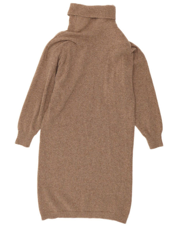 Abito maglione a maniche lunghe da donna vintage UK 10 piccola stampa animalier marrone