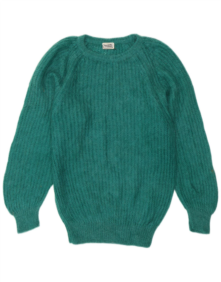 Maglione maglione vintage da donna con scollo a barca UK 14 Blu medio