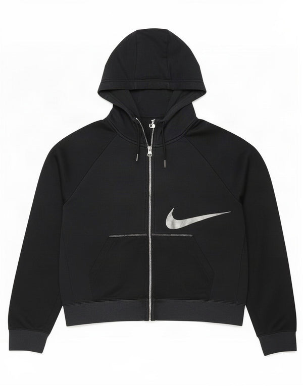 Felpa con cappuccio e zip grafica corta oversize da donna Nike UK 6 XS cotone grigio