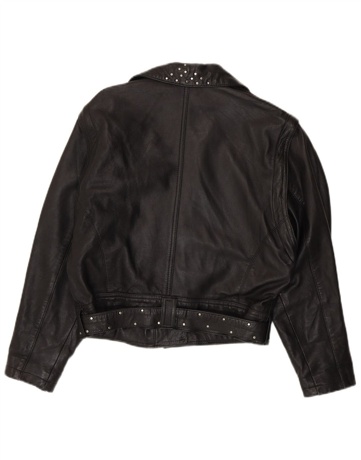 Giacca da motociclista in pelle corta da donna vintage UK 12 pelle nera media