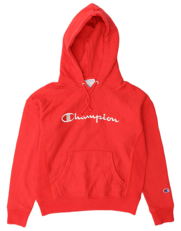 Maglione con cappuccio grafico Reverse Weave da donna Champion UK 10 piccolo cotone rosso