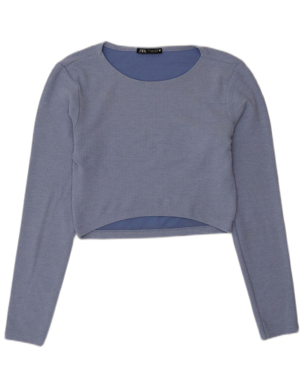 Top corto da donna Zara UK 12 poliestere blu medio