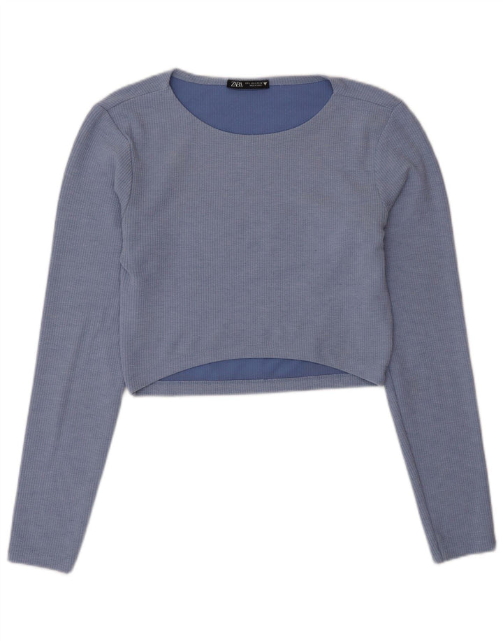 Top corto da donna Zara UK 12 poliestere blu medio