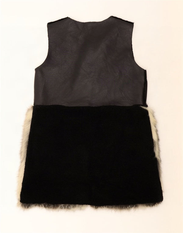 Gilet vintage da donna in pelliccia sintetica Sherpa UK 16 grande color block nero