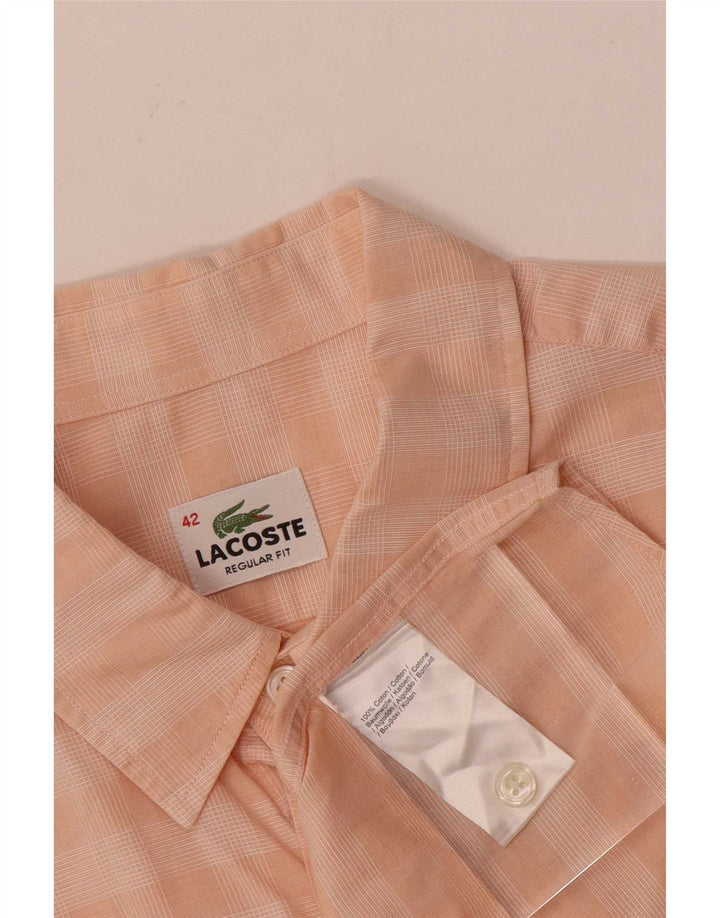 Camicia Lacoste da uomo a maniche corte vestibilità regolare taglia 42 grande cotone a quadri rosa