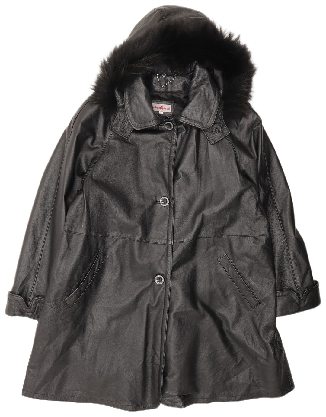 RACHELE@ASATI Womens Oversized Hooded Coat IT 44 Medium Black Leather