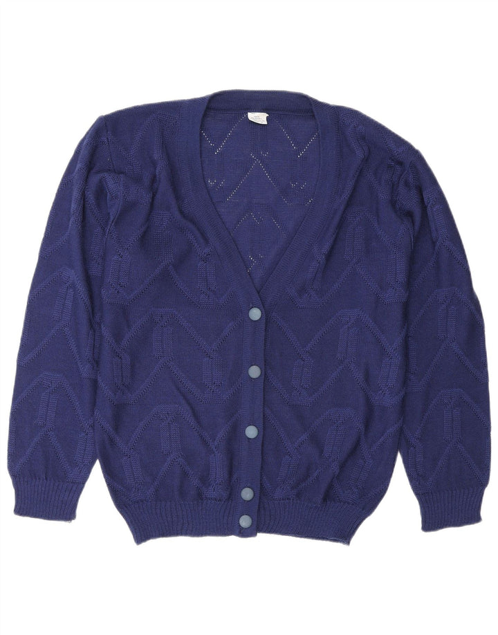 Maglione cardigan da donna vintage EU 38/40 Poliacrilico Chevron blu medio