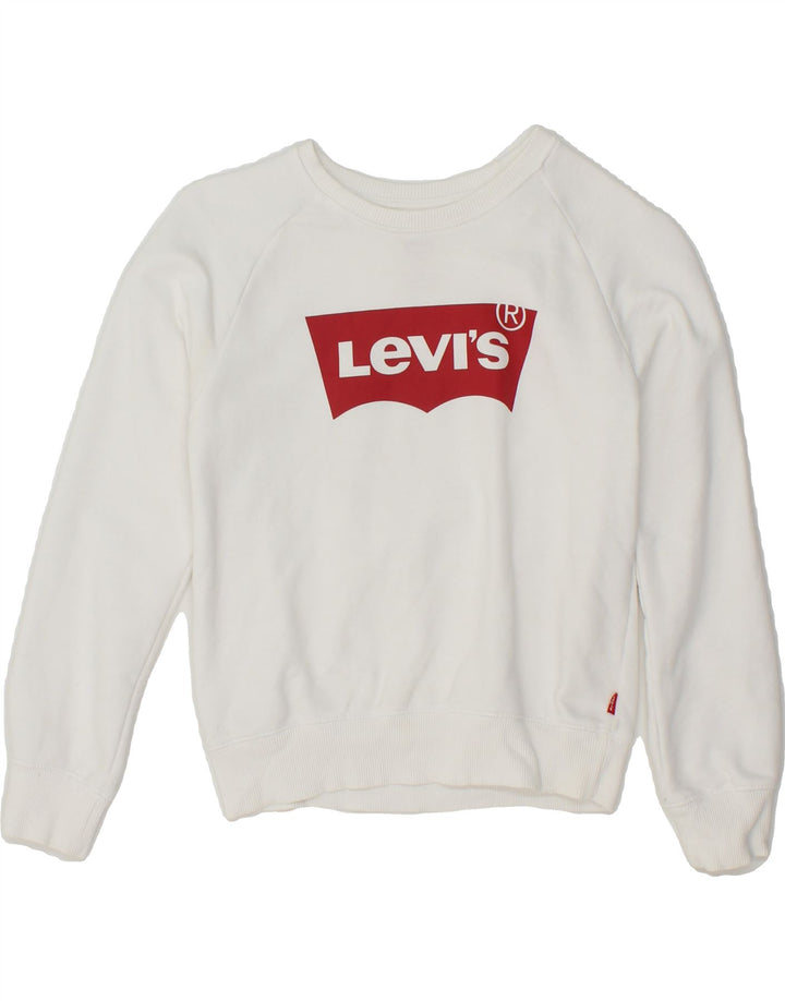 LEVI'S Boys Graphic Sweatshirt Jumper 9-10 Years White Cotton Vintage Levi's and Second-Hand Levi's from Messina Hembry 